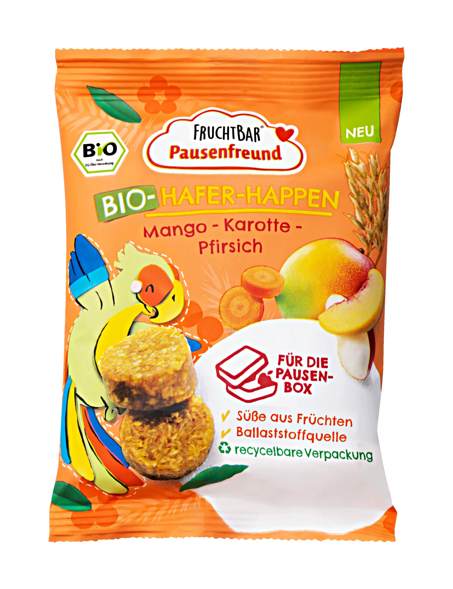 Снеки овсяные FruchtBar органические с манго морковью и персиком с 3 лет (28132662)