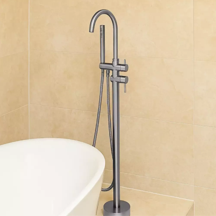 Смеситель для ванны Devit Flow 550538N с душевым напольным покрытием Никель матовый (592989)