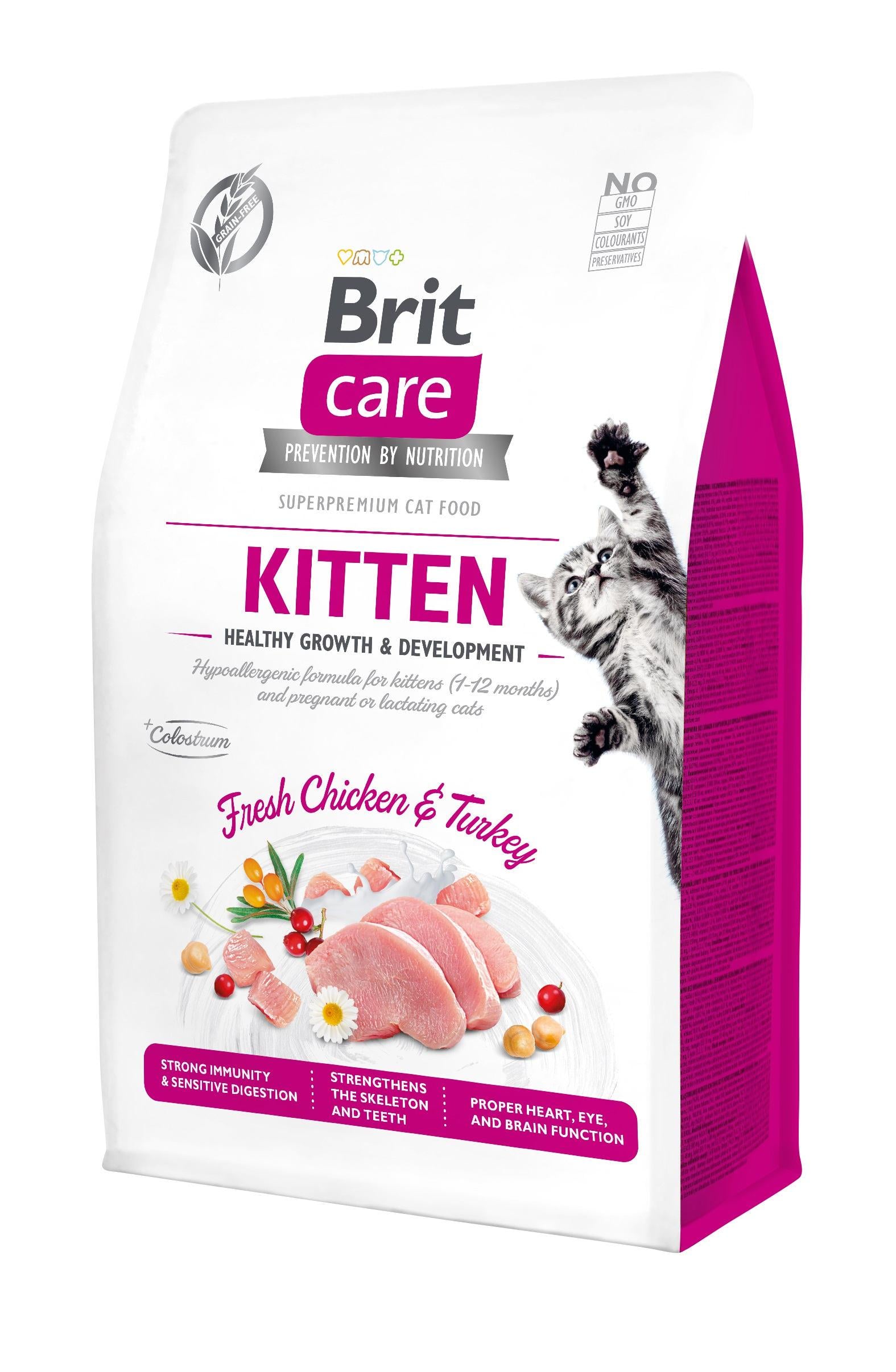 Корм сухой для котят Brit Care Cat GF Kitten Growth&Developmen с курицей и индейкой 0,4 кг (8595602540686)