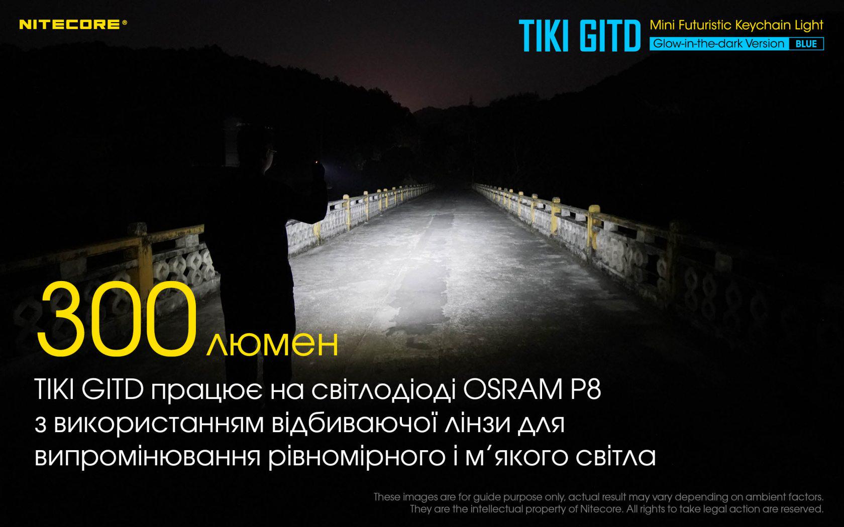 Фонарь наключительный Nitecore TIKI GITD Type-C люминесцентный с ультрафиолетом Blue (010331/1) - фото 26