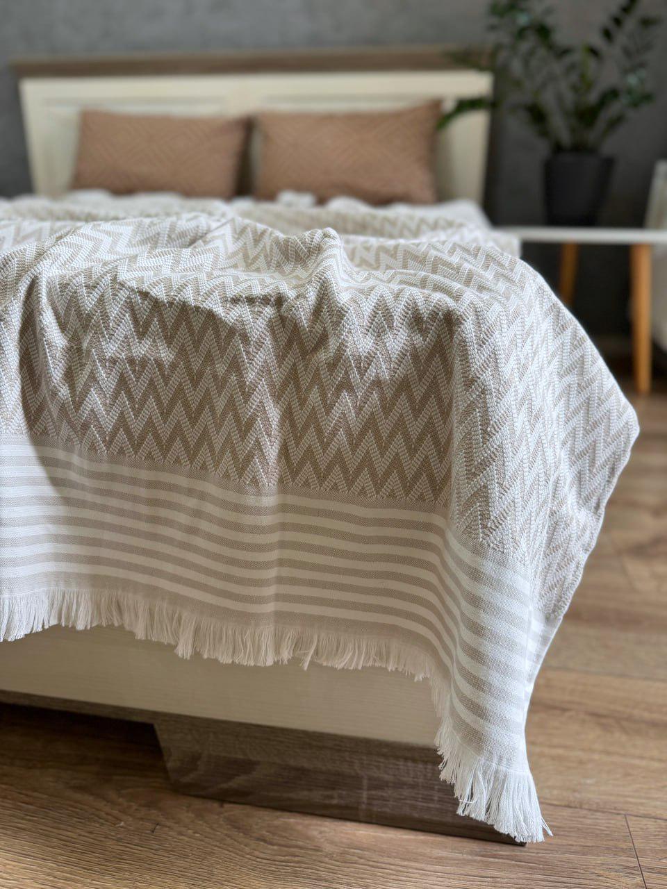 Покривало-плед Зигзаг бавовняне євро 200х230 см Бежевий (19142064) - фото 3 Покривало-плед Зигзаг бавовняне євро 200х230 см Бежевий (19142064) - фото 3