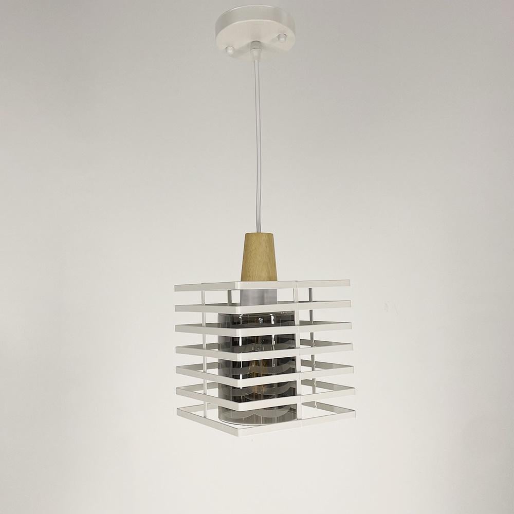 Люстра підвісна LNF-17528/1P WT/GR з білим корпусом та графітовим плафоном