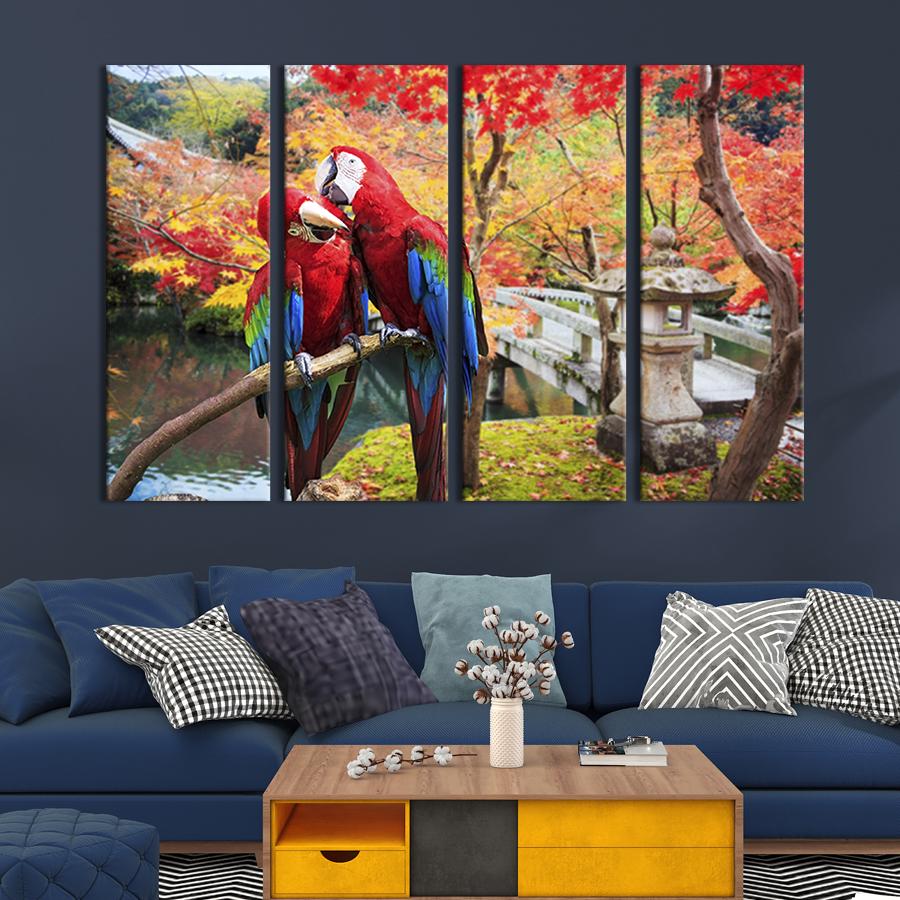 Модульная картина на холсте Полиптих Влюбленные красные ара 209x133 см (146-41)