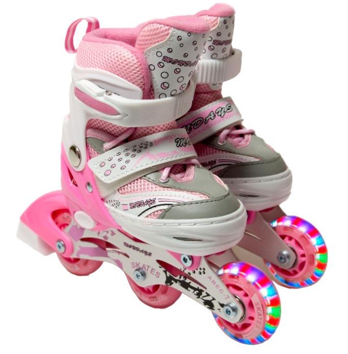 Роликовые коньки Happy Mondays PU со светодиодами 16-18 см р. 27-30 Pink (372145684)