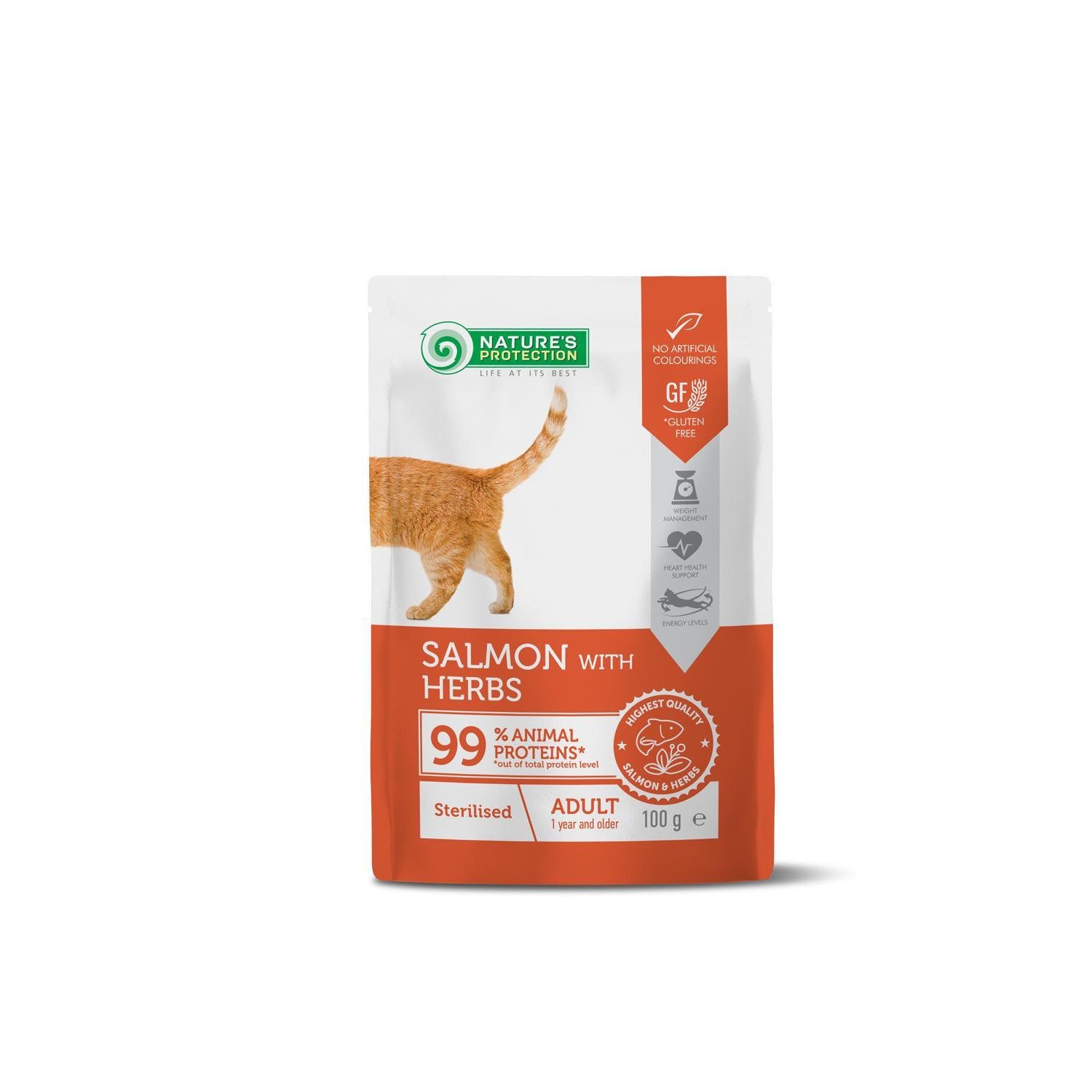 Корм вологий Nature’s Protection Sterilised/Salmon with Herbs з лососем для стерилізованих котів 100 г (NPUPF63659)