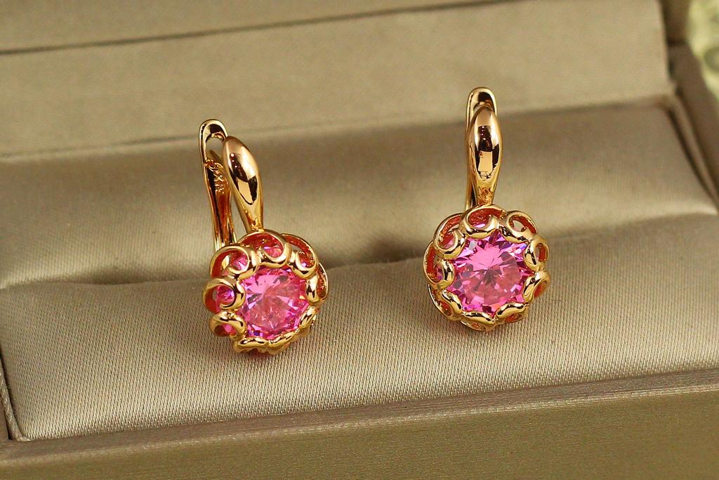 Серьги Xuping Jewelry Парфе с розовым камнем 2 см Золотистый (33382619)