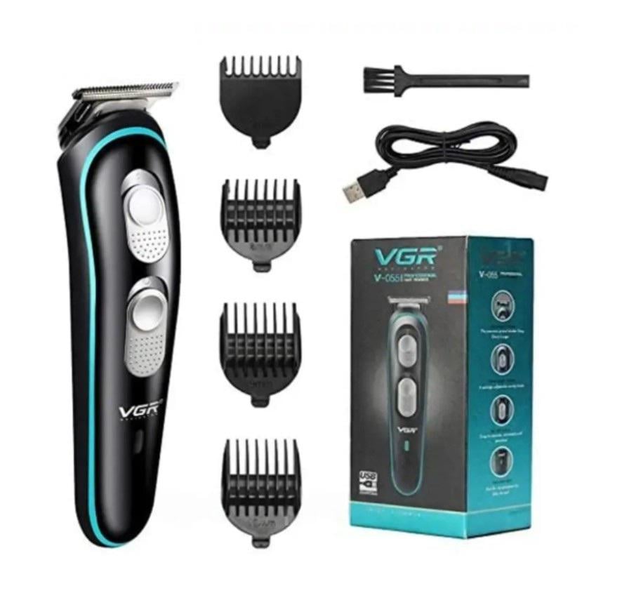 Машинка-триммер аккумуляторная 4в1 VGR V-055 PRO для стрижки волос и бороды Черный (414)