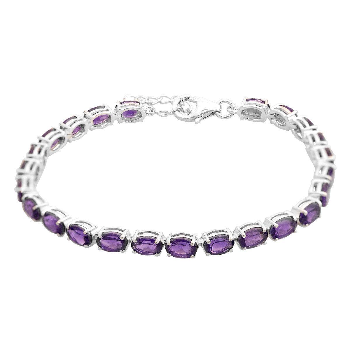 Браслет серебряный с натуральным аметистом 9,6 ct 7,8 г 17 см (2166689)