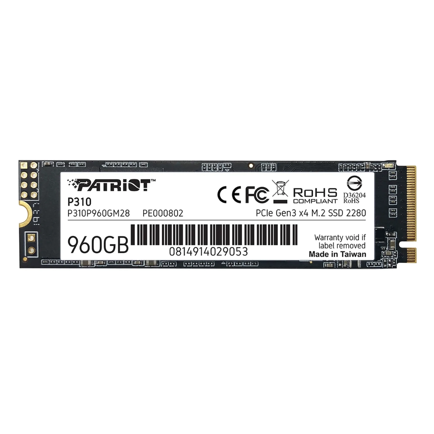 Накопитель SSD M.2 Patriot P310 960 Гб NVMe 2280 PCIe 3.0x4 3D NAND TLC (34602472)