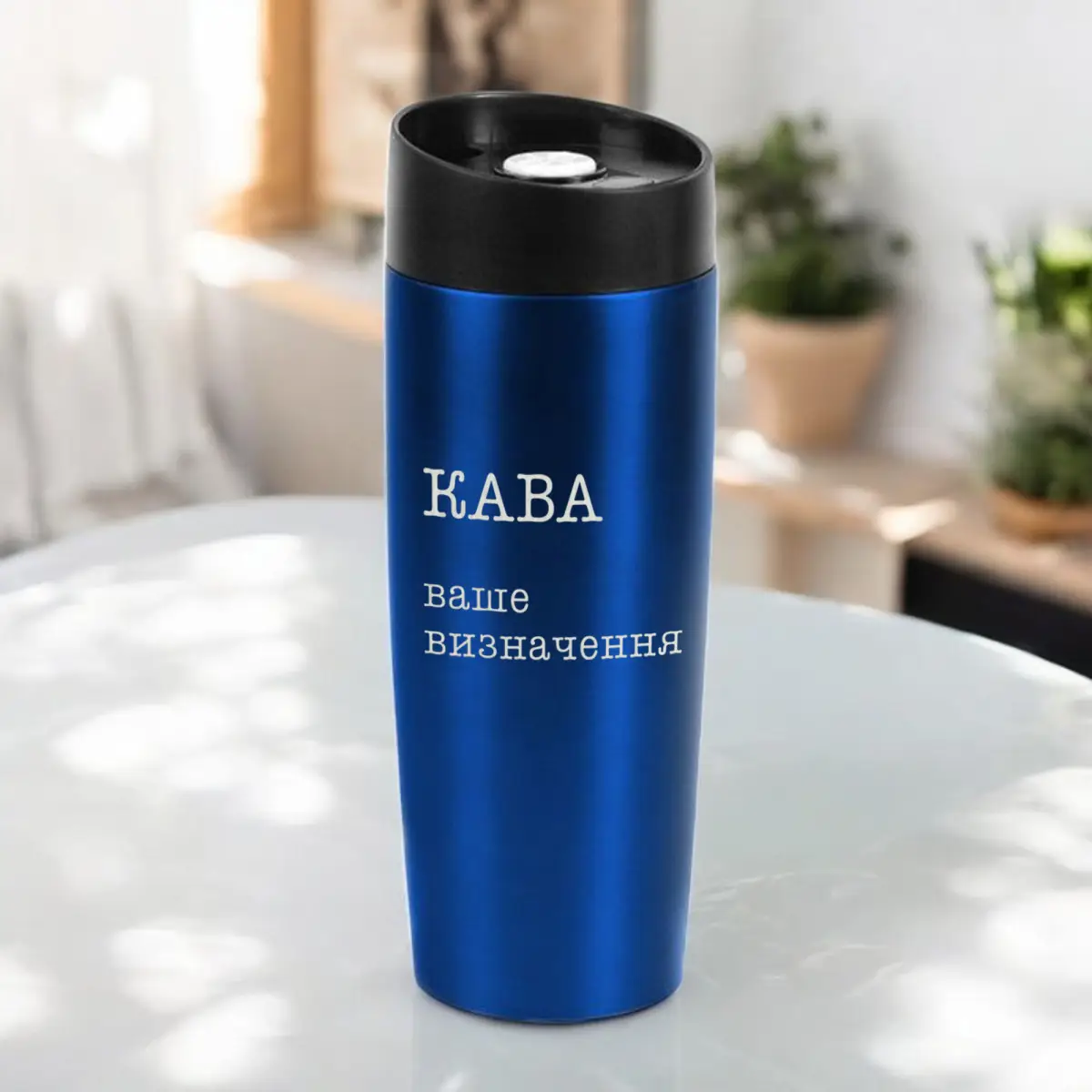 Термокружка "Кава" персонализация деревянная подарочная коробка 400 мл Синий (8-6-5014060)