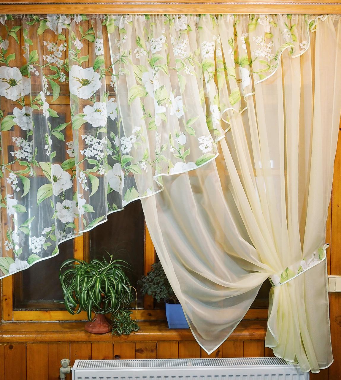 Тюль Анжелика лунное сияние правая 170х400 см Яблочное цветение/Желтый (1783782264)