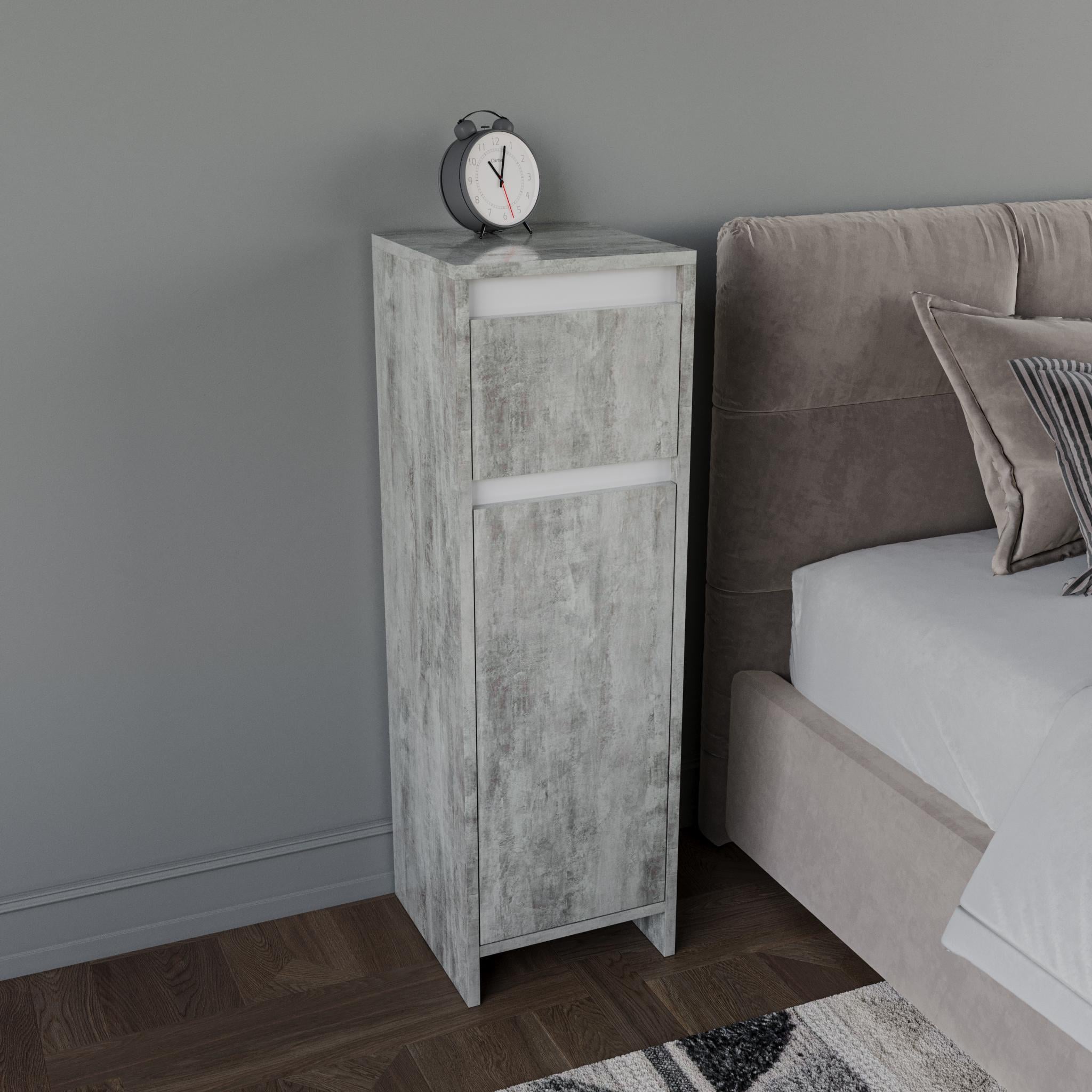 Тумба прикроватная узкая с ящиком и дверцей 95х30 см Бетон (A-117)