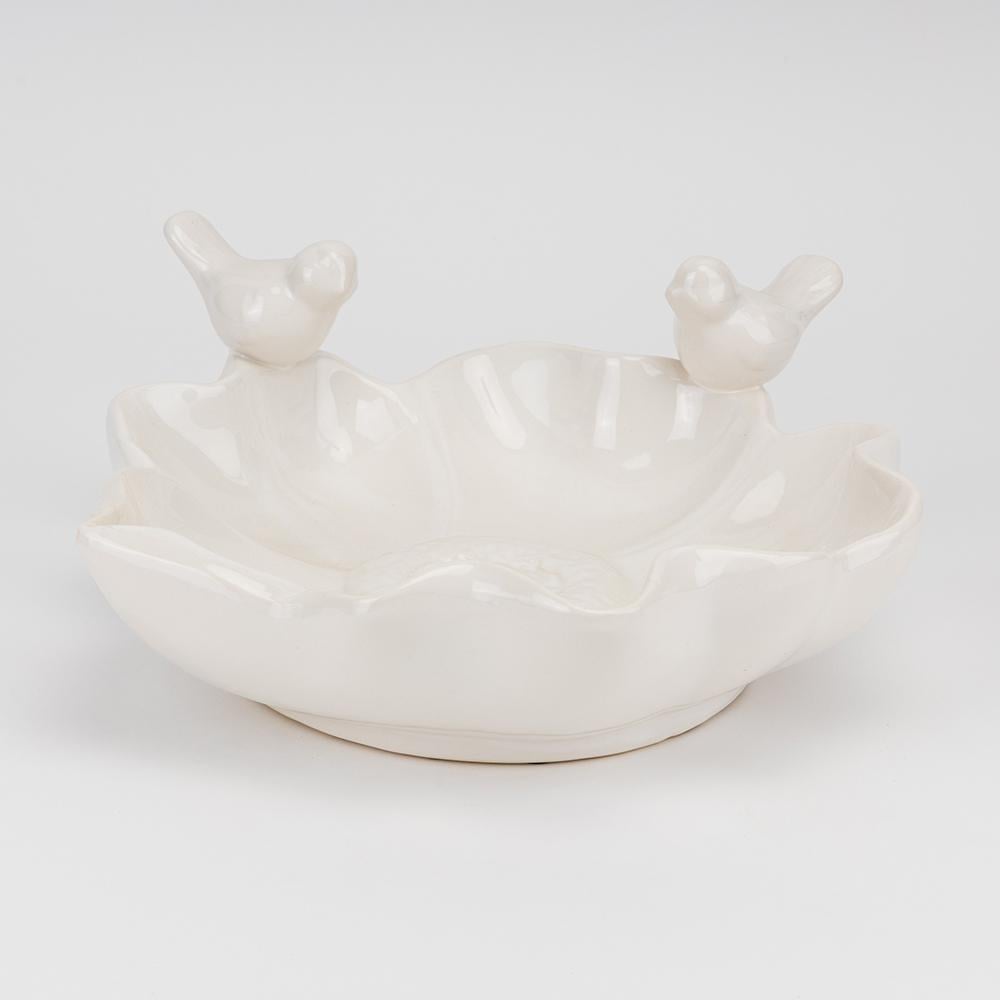 Блюдо керамическое декоративное Elisey Птички на цветке фигурное d 31 см Белый (21-81-4011-019)