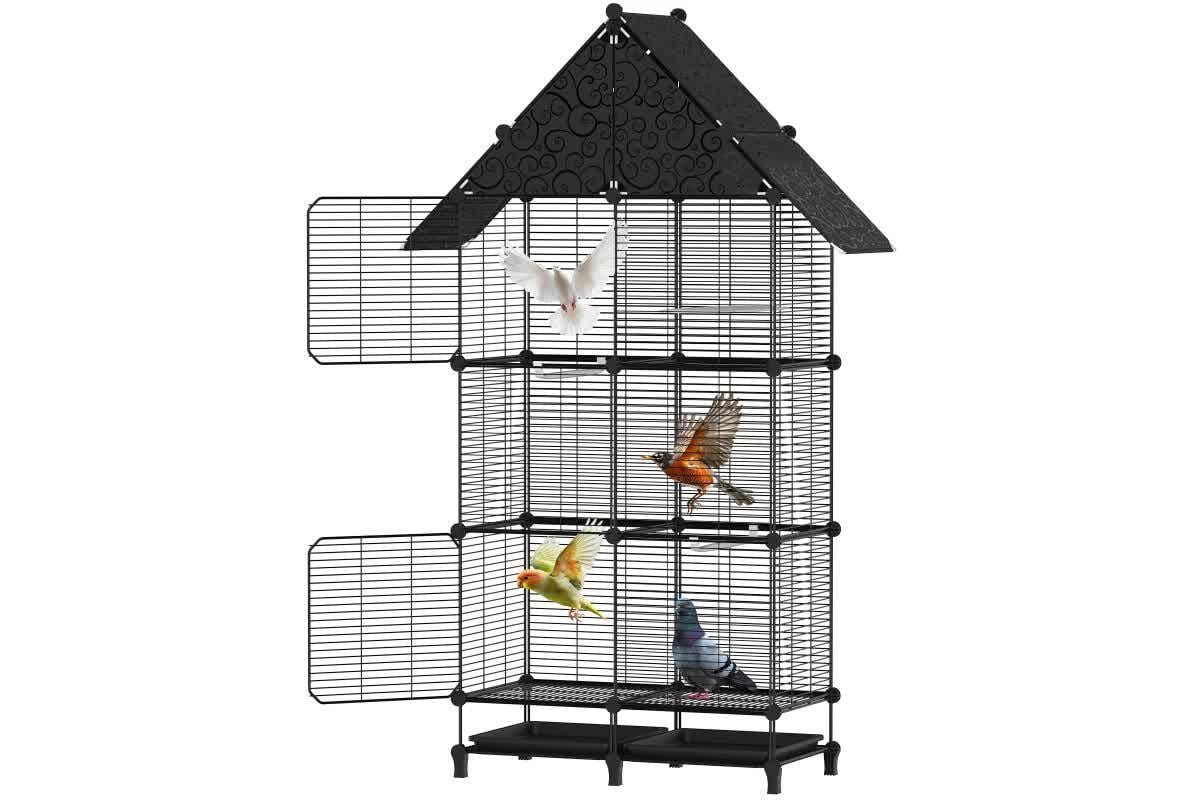 Клетка для птиц Домик KP-83 с игрушками на колесах 73x37x152 см (32562352)