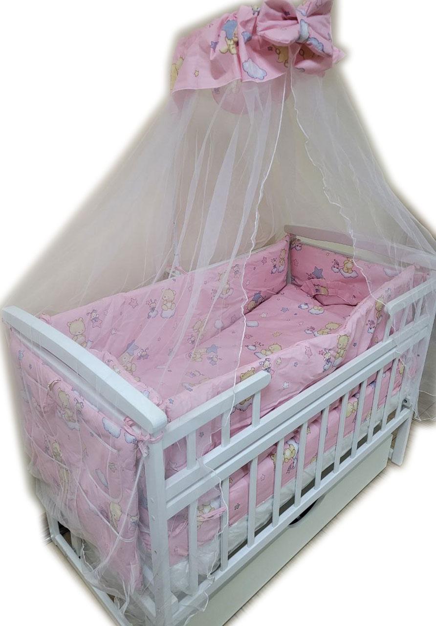 Набор постельного белья Мишки в детскую кроватку  маленькие 9 эл. Розовый