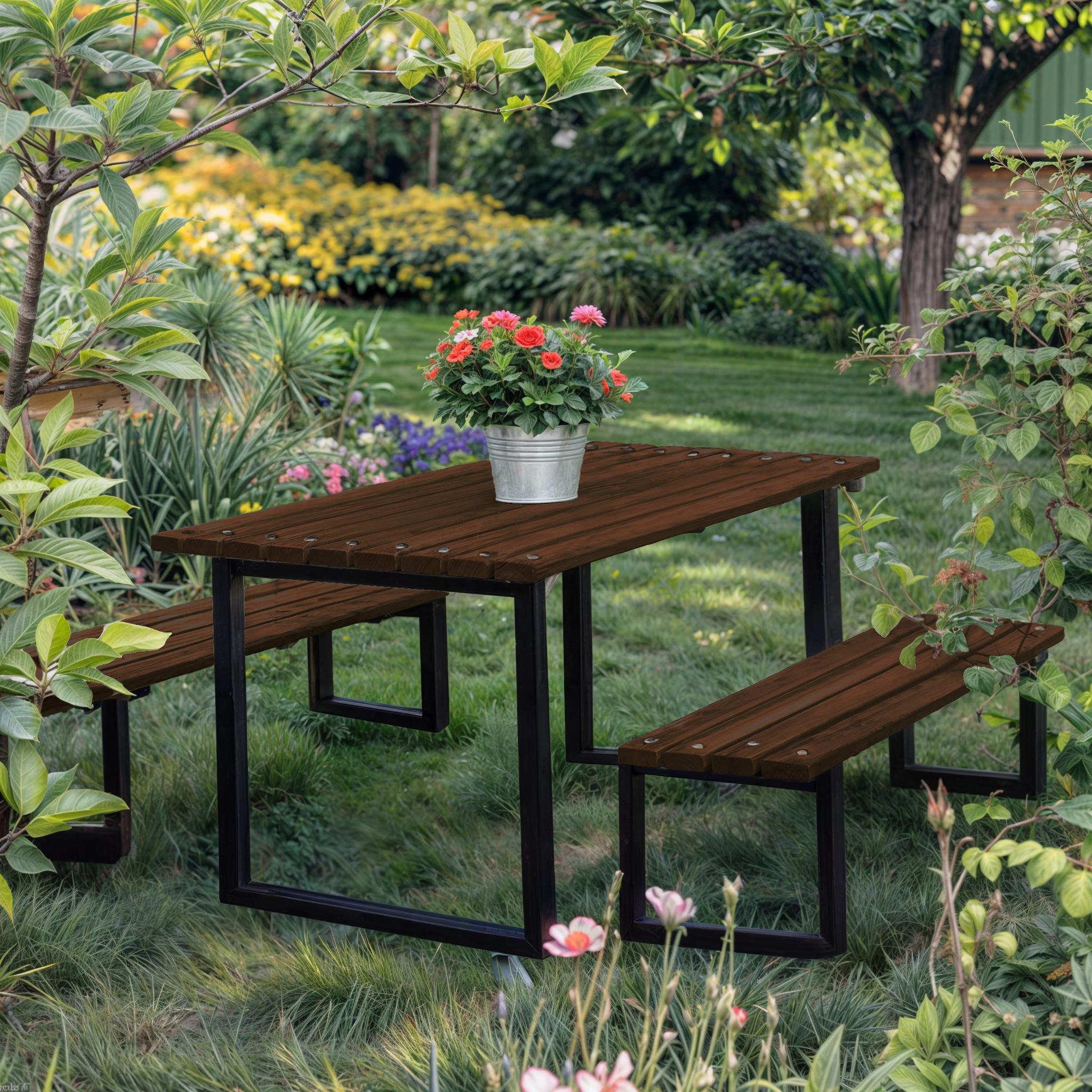 Стіл садовий Tobi Sho Грід у стилі Лофт 3000х700х800 мм Горіх - фото 3