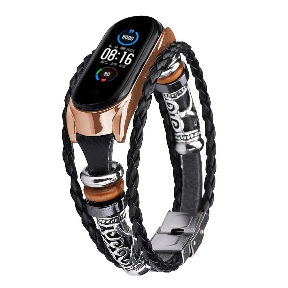 Ремешок винтажный для фитнес-браслета Xiaomi Mi Band 5/6 Type A Black/Rose gold (1904521914)