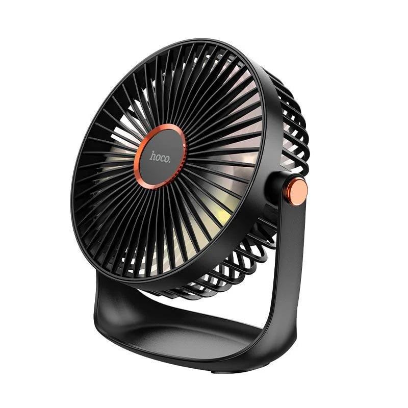 Вентилятор настольный Hoco DF12 2400 мАч до 10 часов работы 5 скоростей LED подсветка USB Type-C Черный (631944)