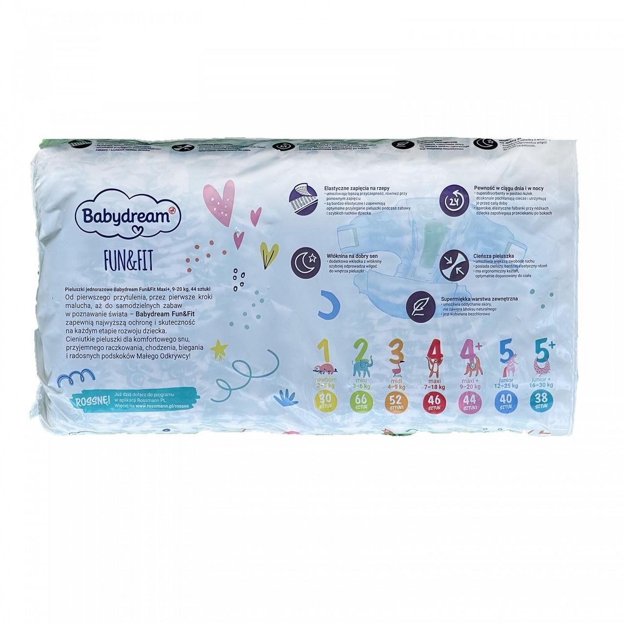 Підгузки дитячі Babydream FUN&FIT 4+ Maxi 9-20 кг 44 шт. (1891323228) - фото 2