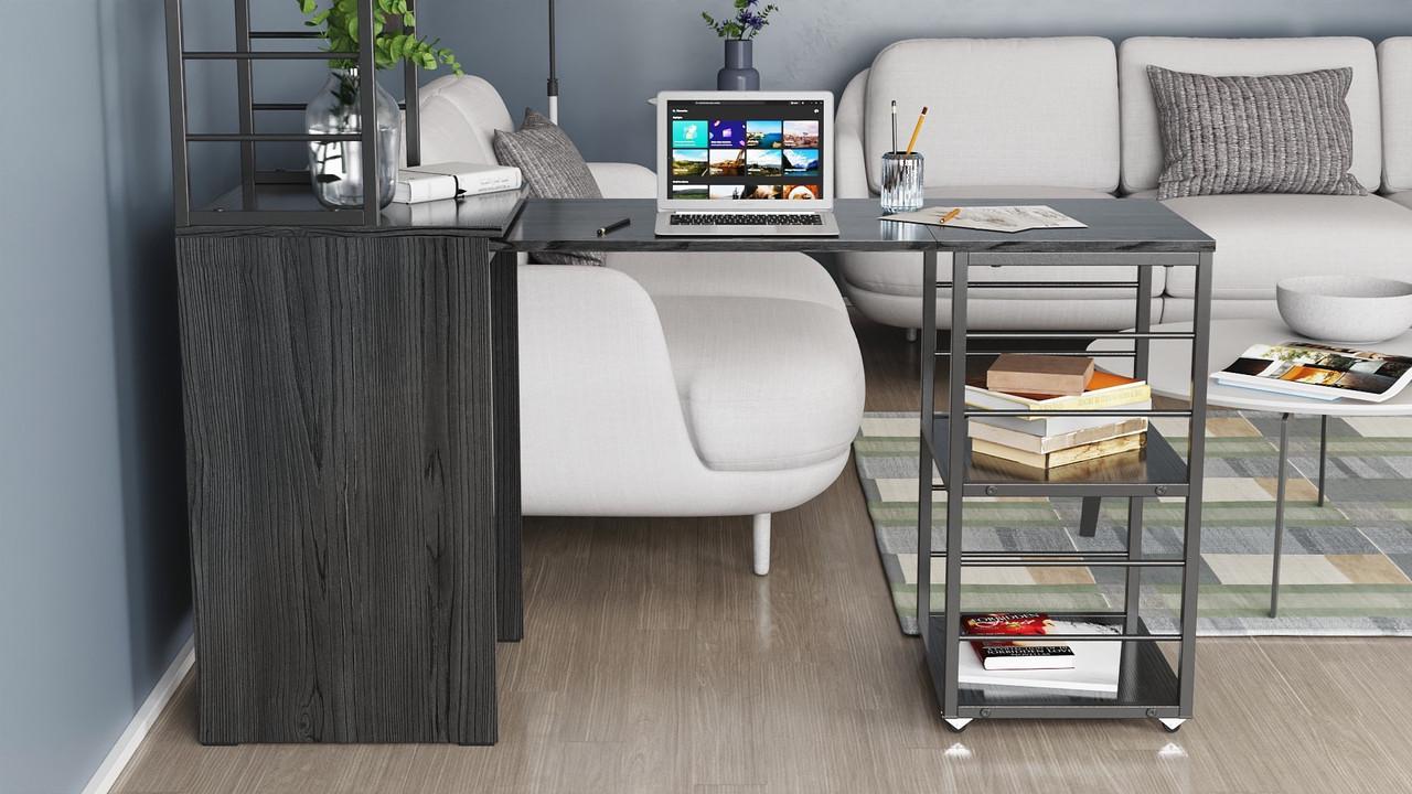 Стол-тумба трансформер Ferrum-decor Смарт 3/1 с этажеркой металл/ДСП 16 мм 1430x1450x500 мм Черный/Сосная Кембра (FRD-105111) - фото 9