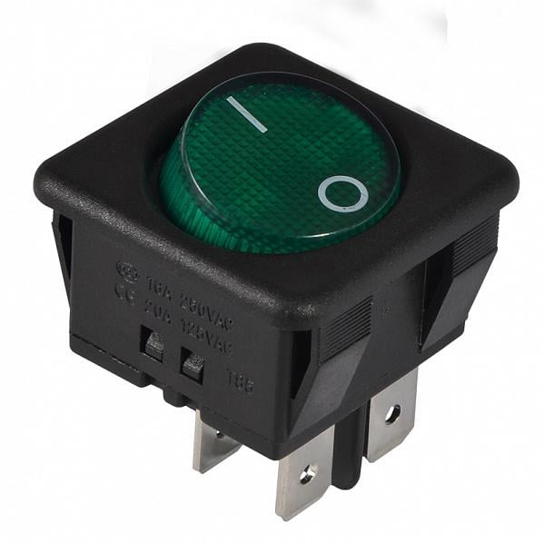 Переключатель АСКО-Укрем KCD2-10-201 GR/B 1 клавиша 2NO без подсветки 26 мм Зеленый (A0140040127)