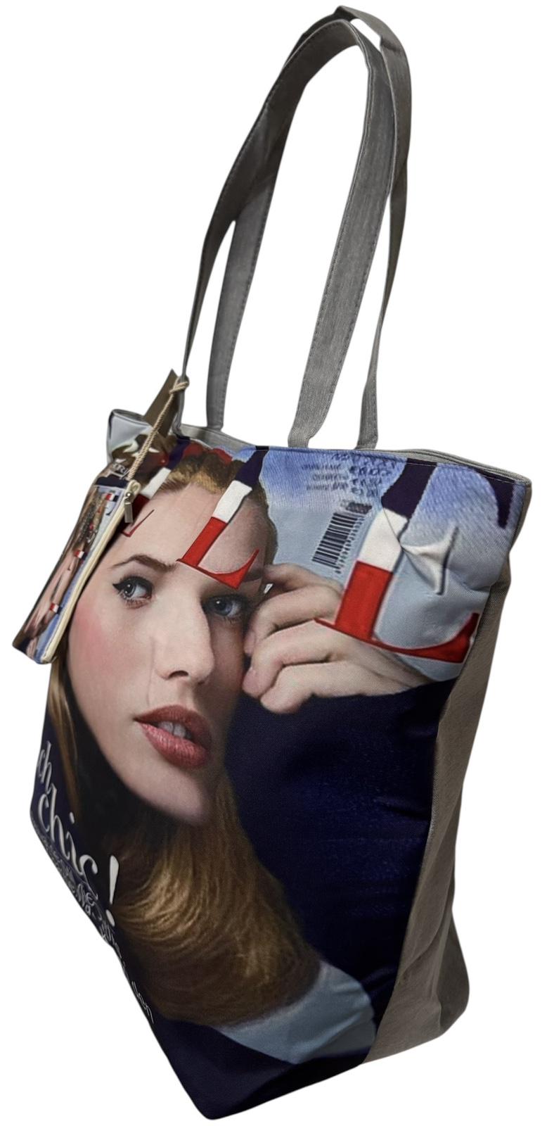 Сумка пляжна жіноча з тканини на блискавці 20-49 см Синій з сірим/бежевий - фото 2