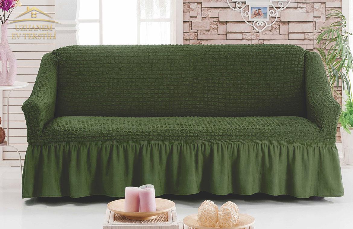 Чехол натяжной на диван с оборкой Зеленый (10-18-dv2564785/19)