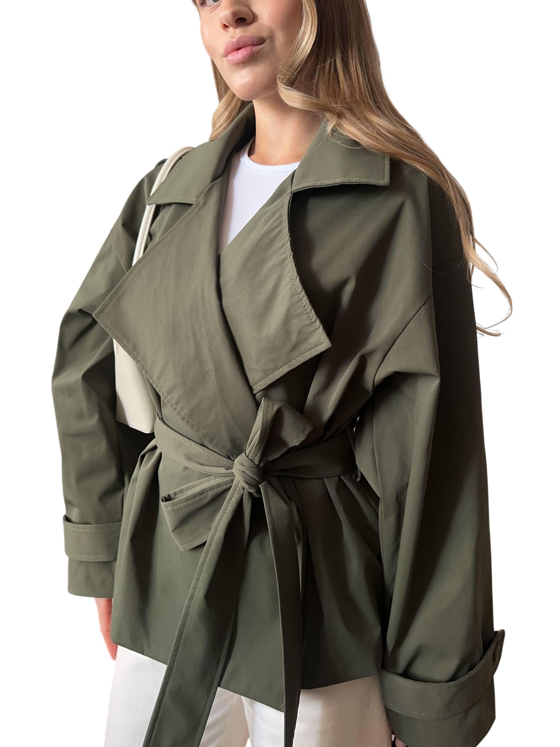 Женский тренч с пояском на подкладке котон р. 42-46 Оливковый (od-20020-2)