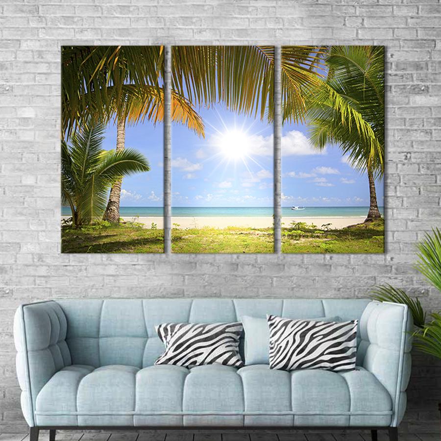 Модульная картина триптих Пальмы на солнечном пляже 128x81 см (411-31)