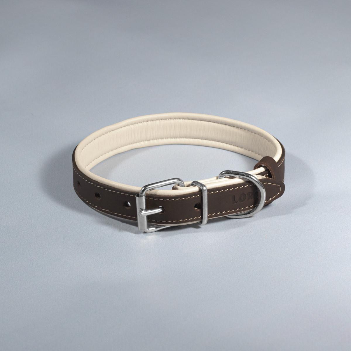 Нашийник для собак шкіряний подвійний 20 мм х 33-41 см Коричневий/Бежевий (2354925668)