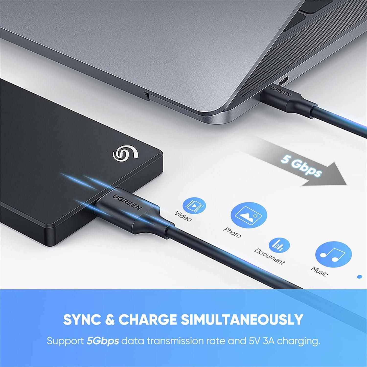 Кабель для жестких дисков UGREEN Type-C-Micro USB Type-B 5 Гбит/с USB 3.0 A на Micro-B 1 м Черный (20103) - фото 3