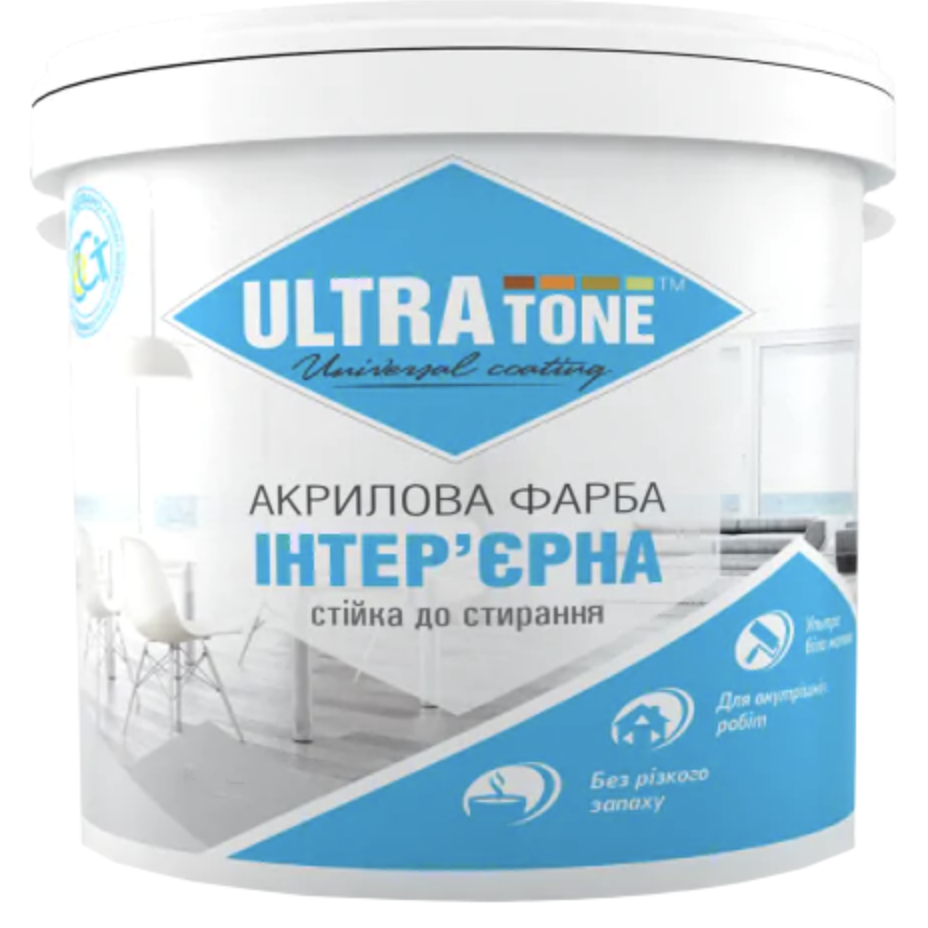 Краска интерьерная ULTRAtone устойчивая к сухому истиранию 10 кг Ультра-белый (1775627867)