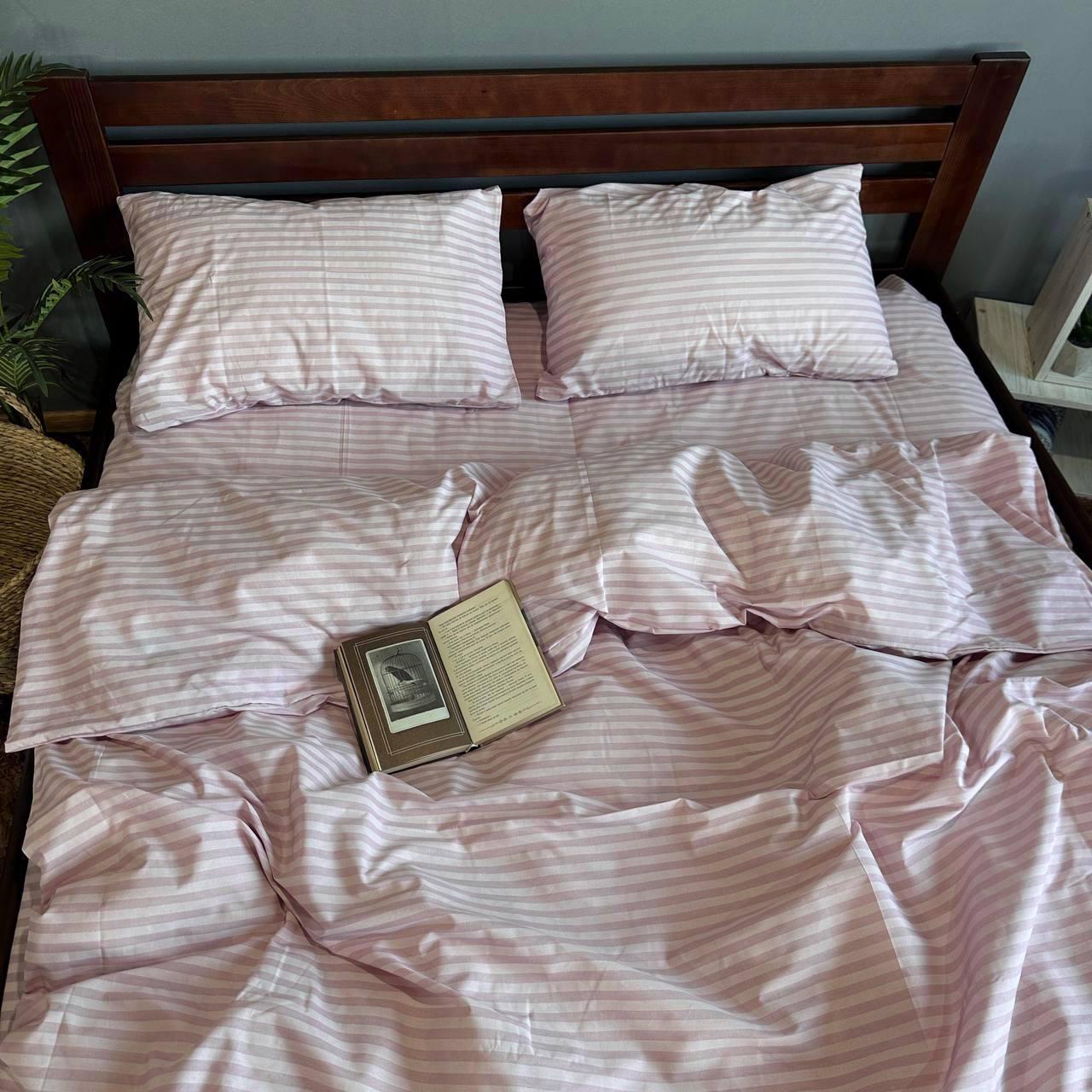 Комплект постільної білизни однотонний бязь голд двоспальний смужка Пудровий