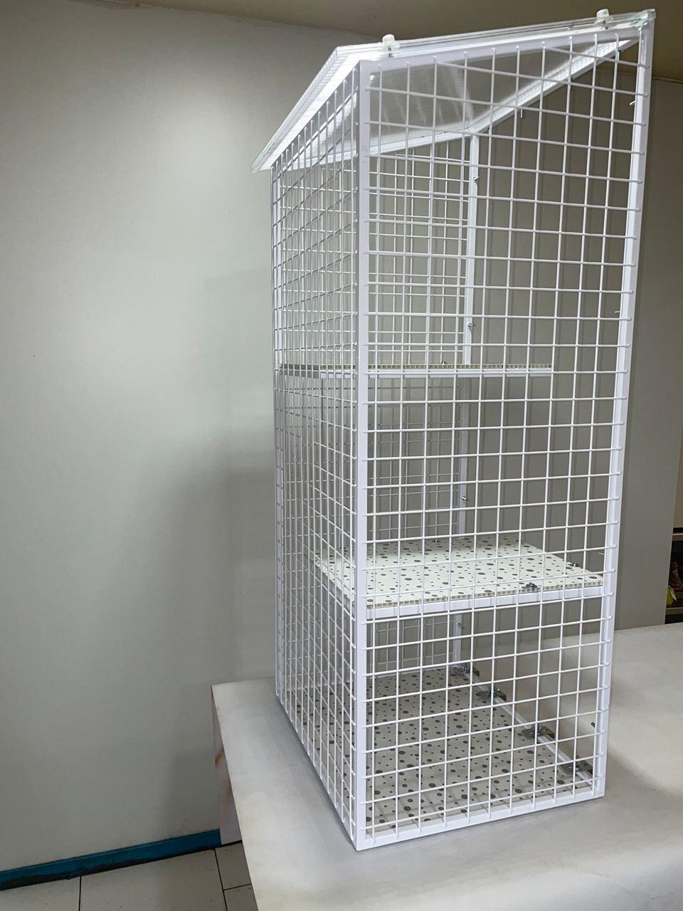 Балкон для котів з двома поверхами прямокутний підвісний 690х420х1250 см Білий (015)