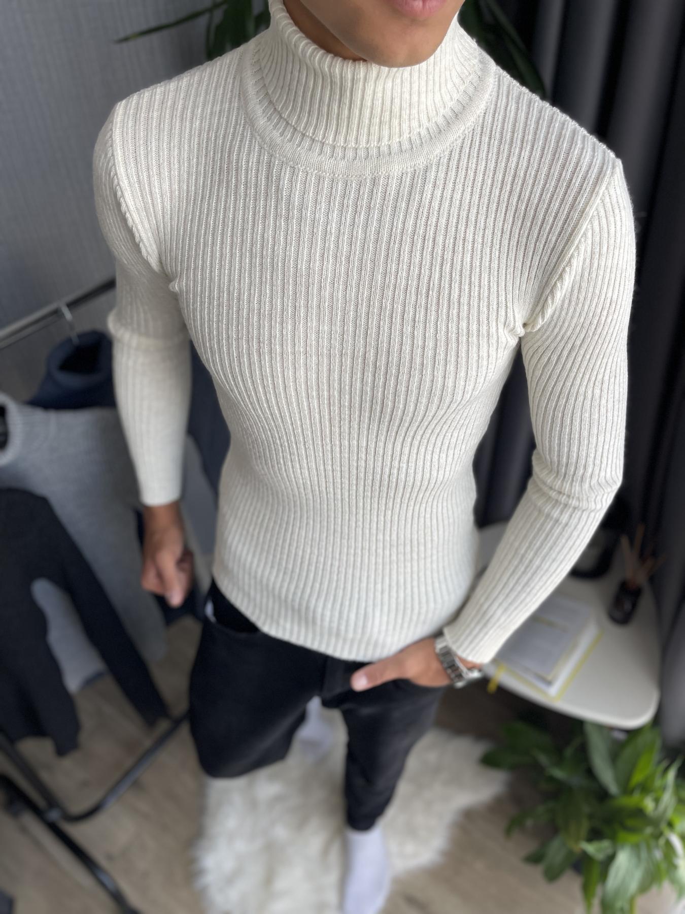 Гольф мужской в рубчик зимний с высоким горлом M Белый (25537) - фото 1 Гольф мужской в рубчик зимний с высоким горлом M Белый (25537) - фото 1