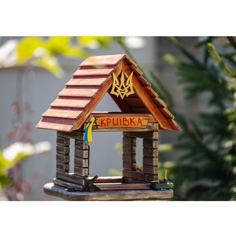 Кормушка для птиц Кроевка из дерева 31×31×28 см на ножке 140 см - фото 2