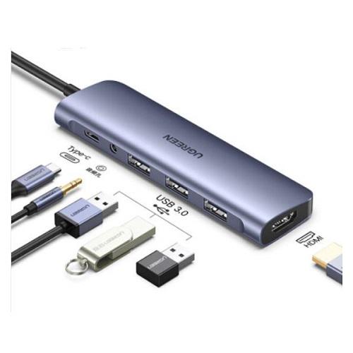 Док-станція Ugreen CM136 USB Type-C - USB 3.0x3/HDMI/jack 3,5 мм/PD Сірий (10920417) - фото 3