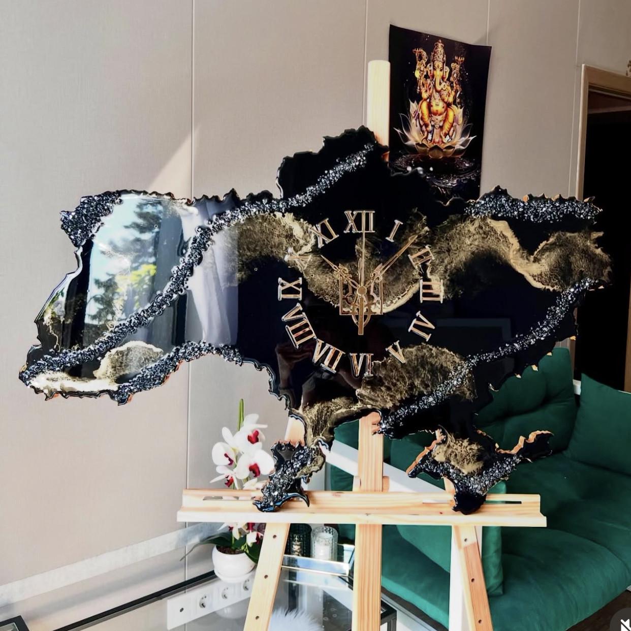 Часы настенные из эпоксидной смолы Карта Украины 80x55 см