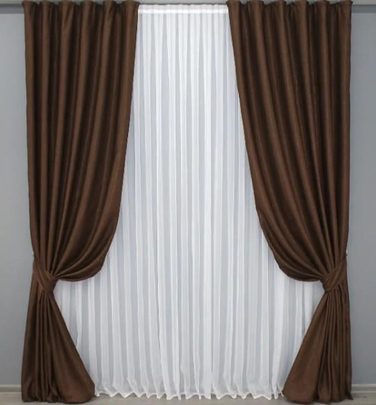 Шторы лен/рогожка 3x1,5 м 2 шт. Коричневый (1326ш)