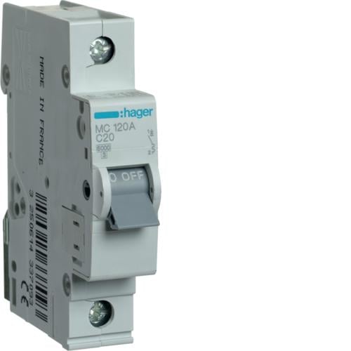 Автоматичний вимикач Hager MC120A 20 А 1п С 6kA 1м (000005489)