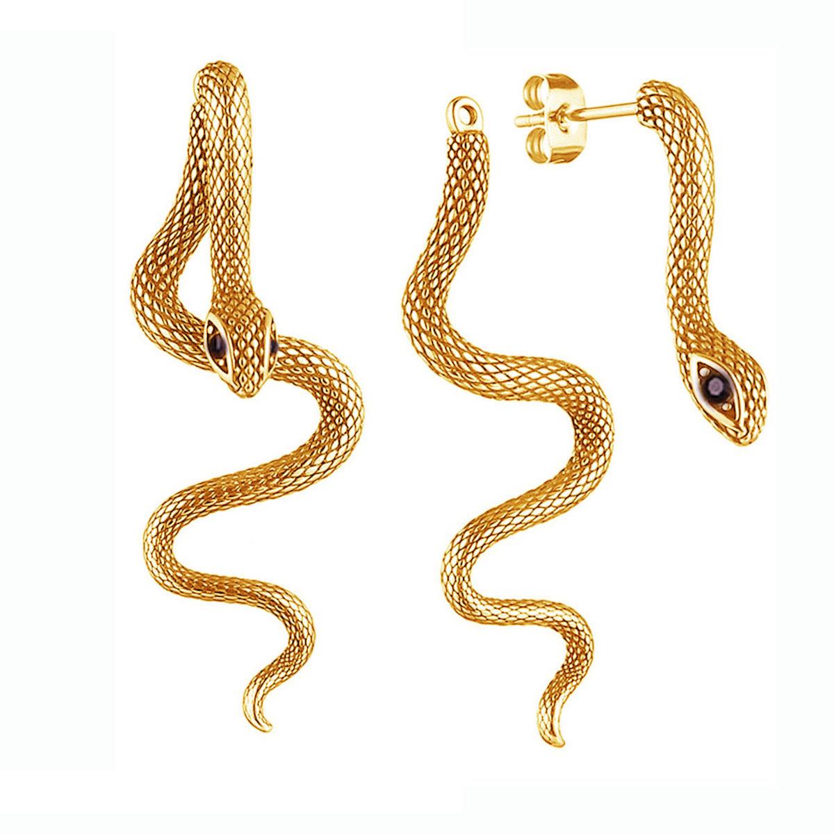 Серьги в виде змеи Jingrong с изумрудными глазами Золотой (М280252)