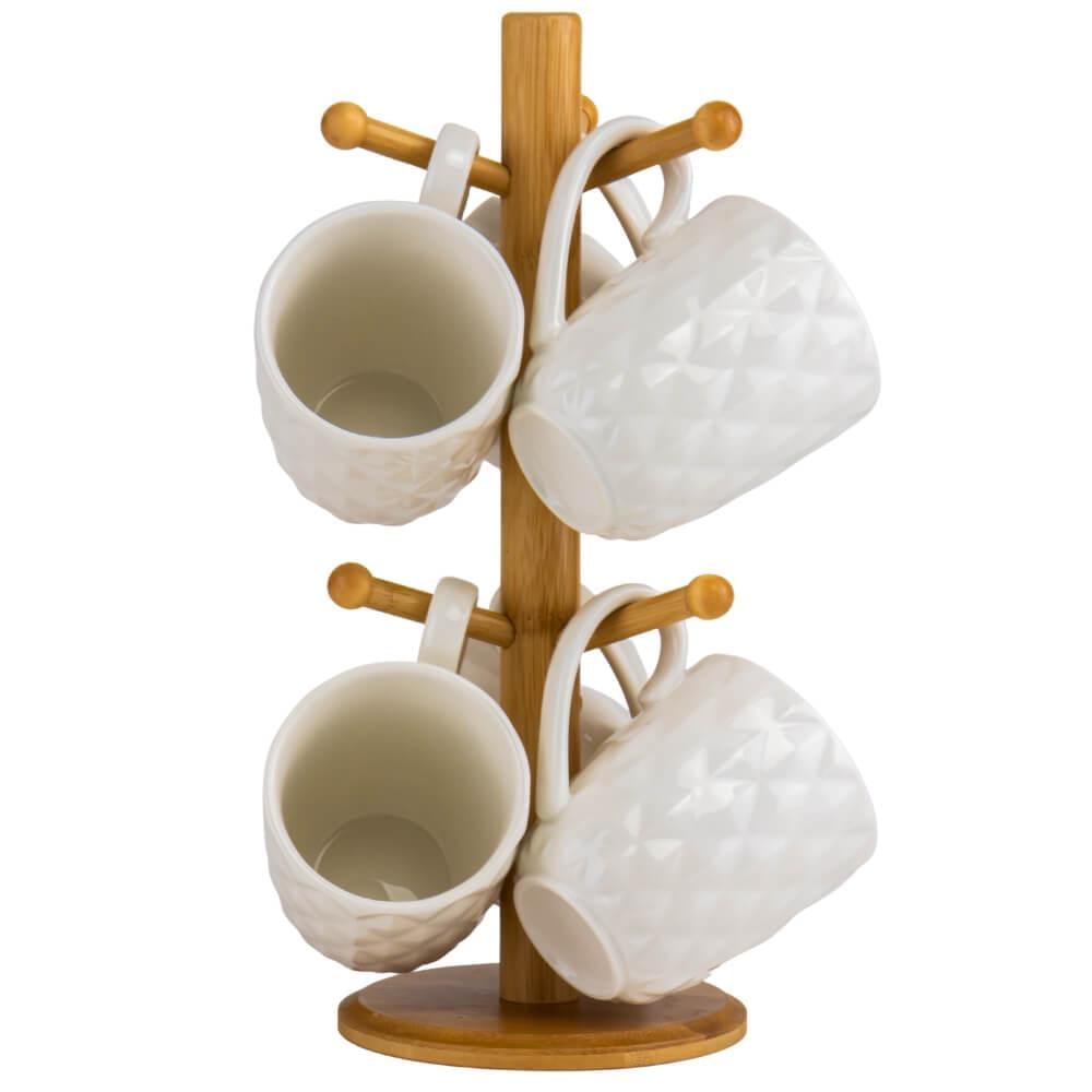 Набор кружок с бамбуковой подставкой Белое марево (9183-001)