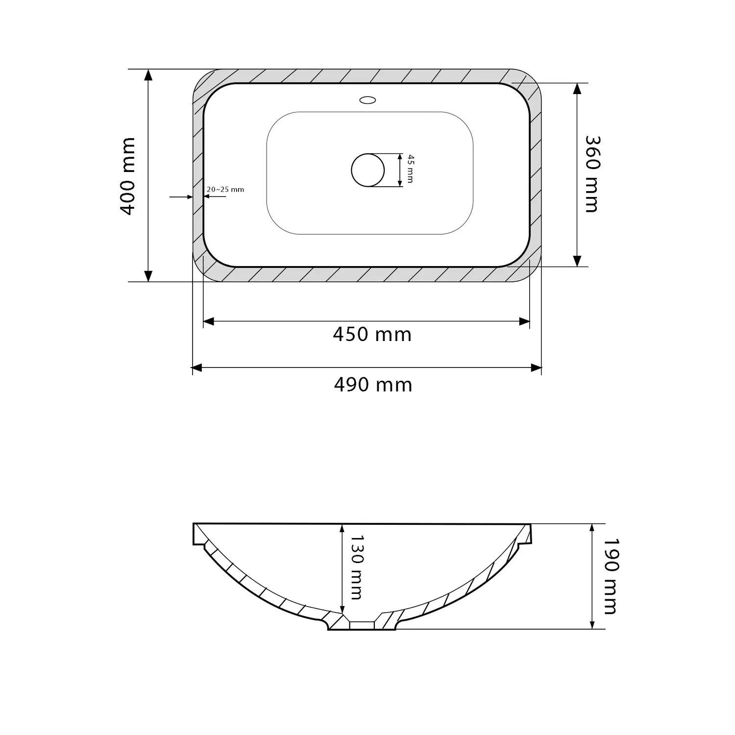 Раковина врізна VBI Modika прямокутна 400x490 мм Білий (RM-VBI-018027) - фото 5 Раковина врізна VBI Modika прямокутна 400x490 мм Білий (RM-VBI-018027) - фото 5