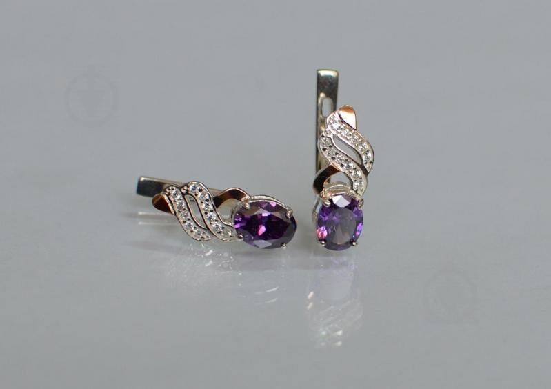 Серебряные серьги Sil с золотыми накладками 117s-8 Аметист (Sil-766)
