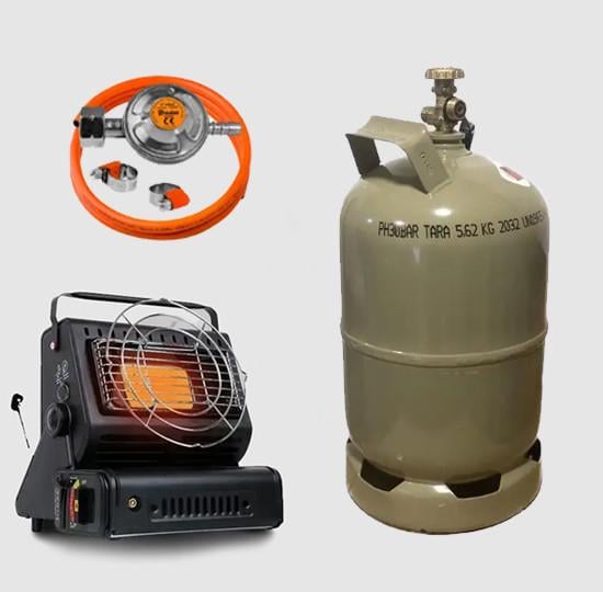 Обогреватель/плита портативный газовый YANCHUAN YC-808B и газовый баллон 12 л с редуктором и шлангом 15 м