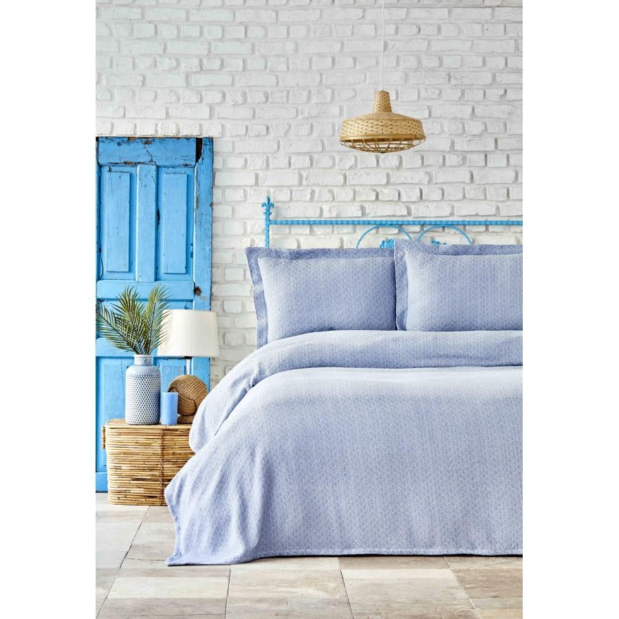 Покривало з наволочками Karaca Home Stella 230х240 см євро Світло-блакитний (13512875)