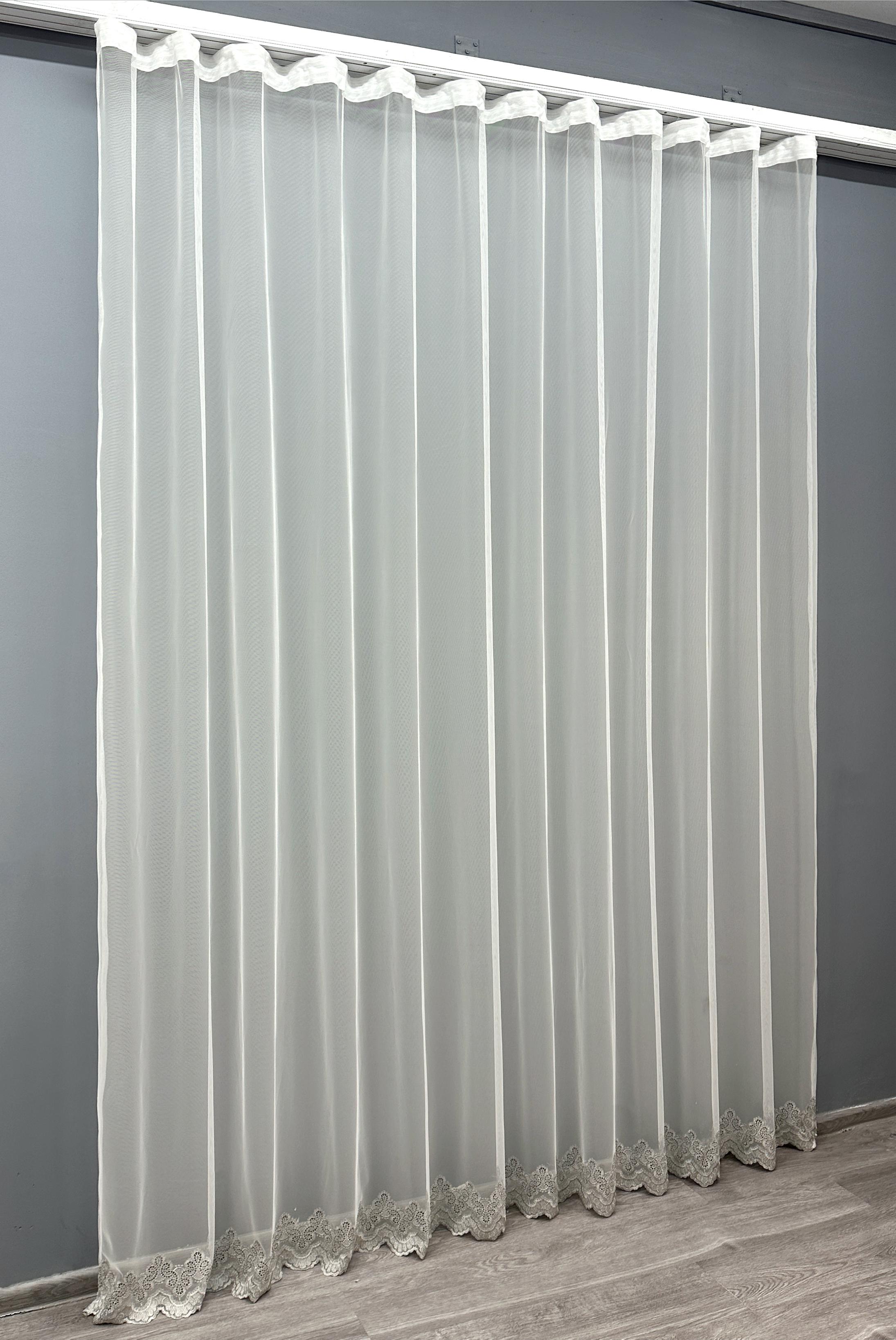 Тюль VR-Textil 1697т Грек-сетка с вышивкой и люрексом 300х270 см Молочный/Серый (42-0734) - фото 2