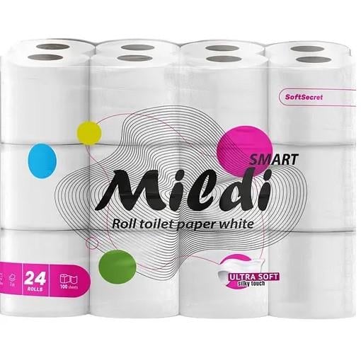 Туалетная бумага на гильзе MILDI Smart 2-х слойная 24 рул. 100 отрывов (2644977440)