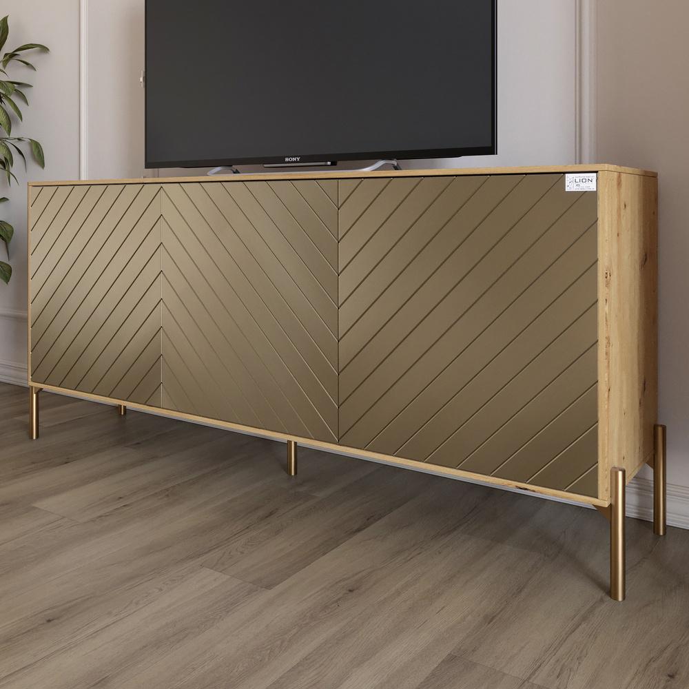 Тумба под телевизор Lion Амарант с золотыми металлическими ножками 168x40x76,5 см Дуб Артизан/Перламутровый металлик (000-000-2390)