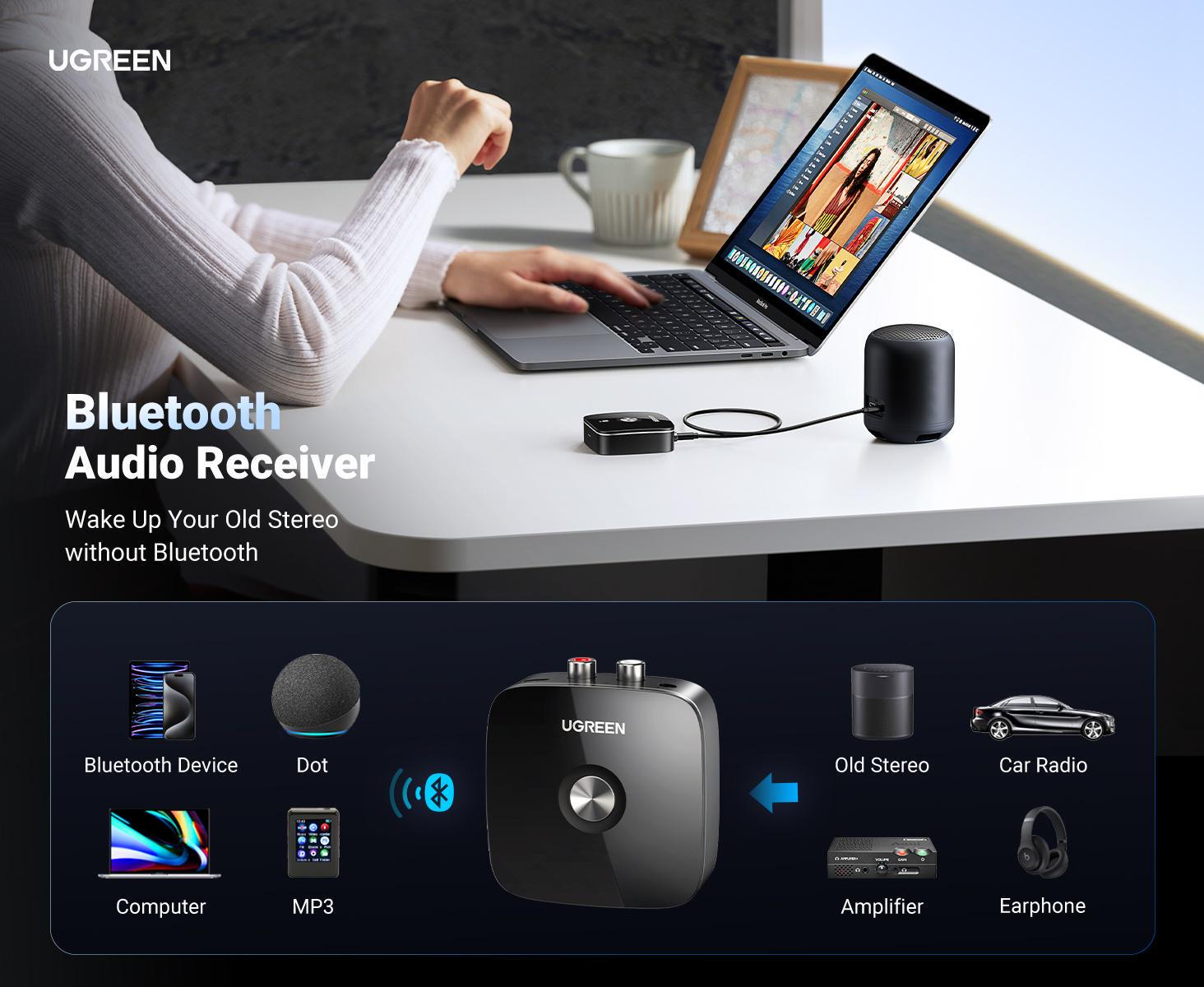 Адаптер аудио Ugreen Bluetooth 5.3 3.5 мм 2RCA Черный (30445) - фото 7 Адаптер аудио Ugreen Bluetooth 5.3 3.5 мм 2RCA Черный (30445) - фото 7